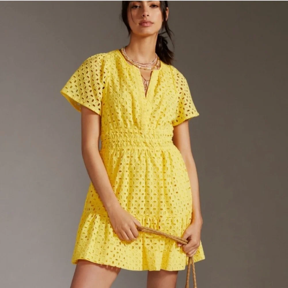 anthropologie yellow dress Casual Short By In Yellow, Size:Xs Items must be in their original condition with all packaging Anthropologie Yellow/White Striped Short Sleeved